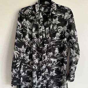 Black & White Sheer Safari Long sleeve Button Up Tunic Top